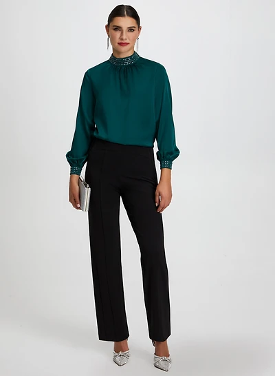 Satin Blouse & Wide Leg Pants