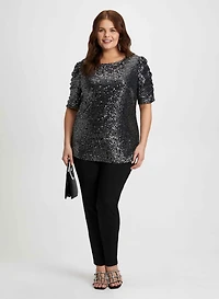 Shirred Sleeve Sequin Top & Bow Detail Pants