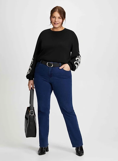 Paisley Print Top & Blue Bootcut Jeans