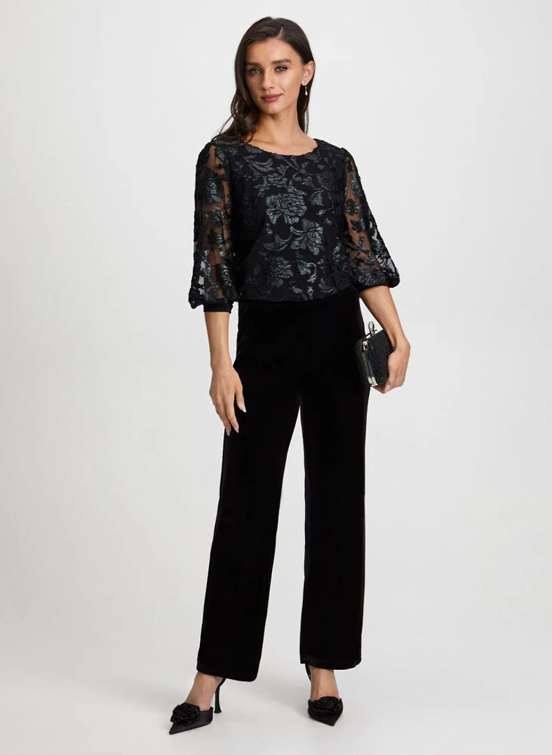 Floral Mesh top & Velour Pants