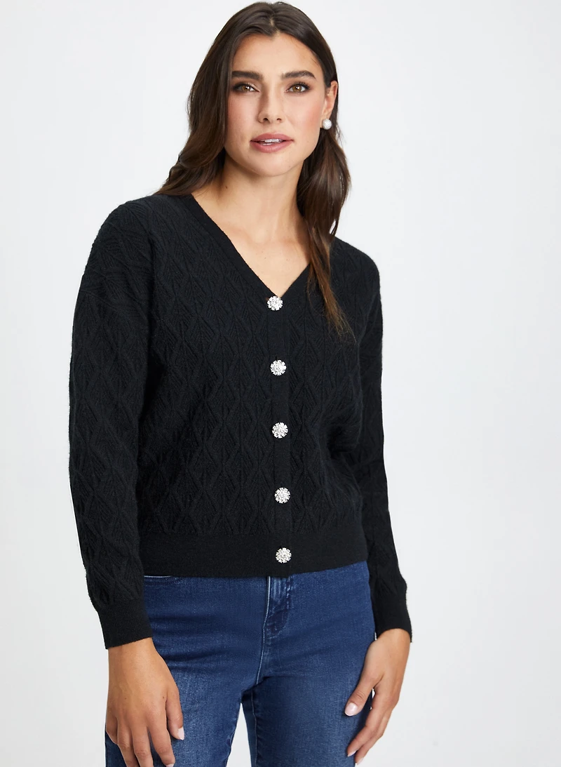 Cardigan court en tricot à boutons bijoux