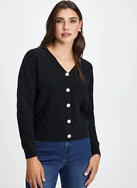 Cardigan court en tricot à boutons bijoux