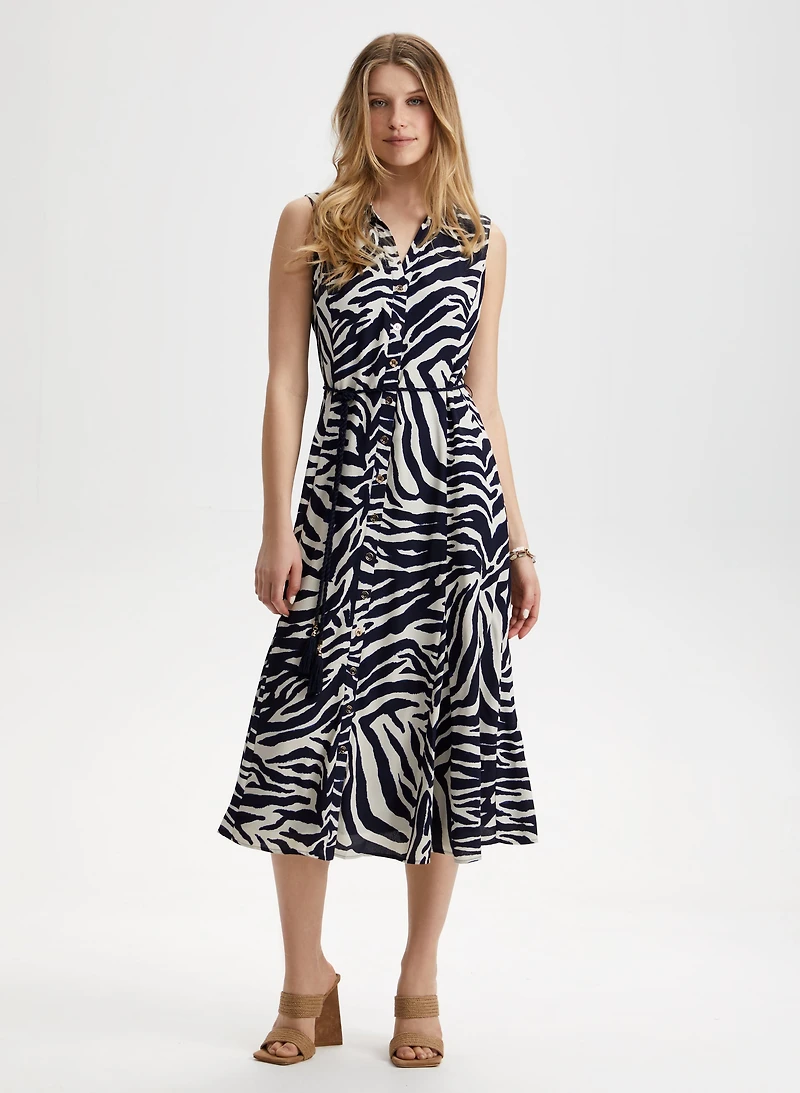 Zebra Print Button-Down Dress