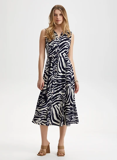 Zebra Print Button-Down Dress