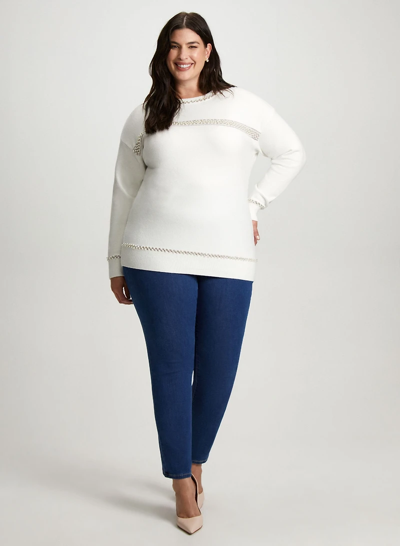 Pearl Detail Sweater & Straight Leg Jeans