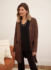 Cardigan mi-long à motif pied-de-poule