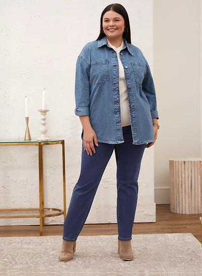 Dex - Chemise en denim à ourlet arrondi