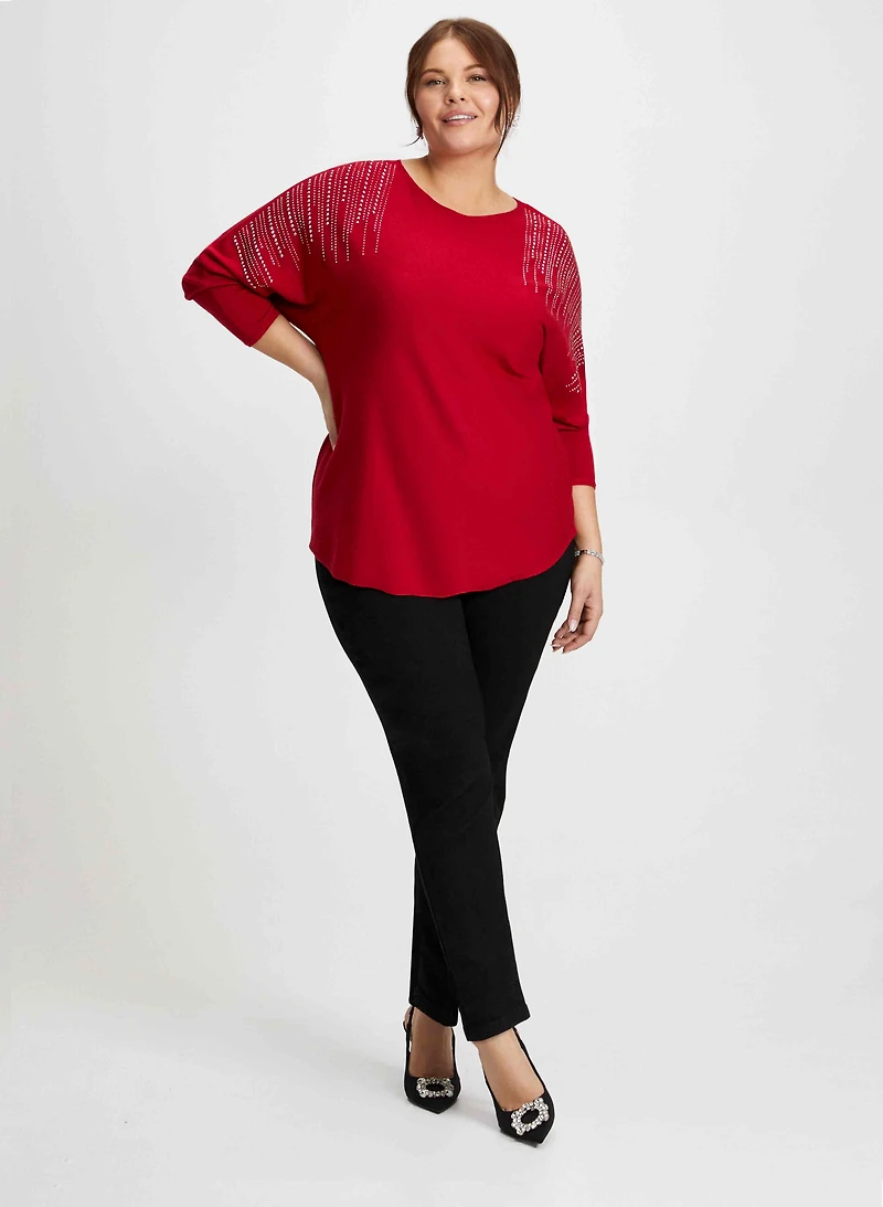 Rhinestone Detail Sweater & Slim Leg Jeans