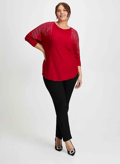 Rhinestone Detail Sweater & Slim Leg Jeans
