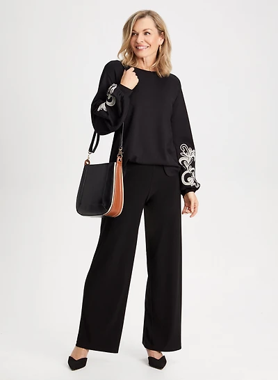 Paisley Motif Top & Wide Leg Pants