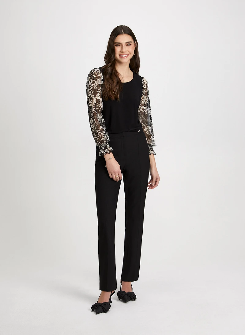 Paisley Mesh Sleeve Top & Straight Leg Pants