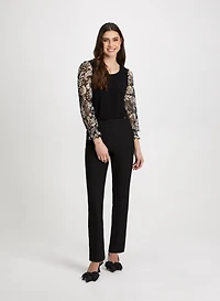 Paisley Mesh Sleeve Top & Straight Leg Pants