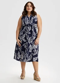 Robe midi sans manches à motif feuilles