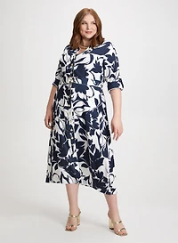 Floral Print Dress & Hoop Earrings
