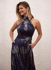 Metallic Halter Neck Dress