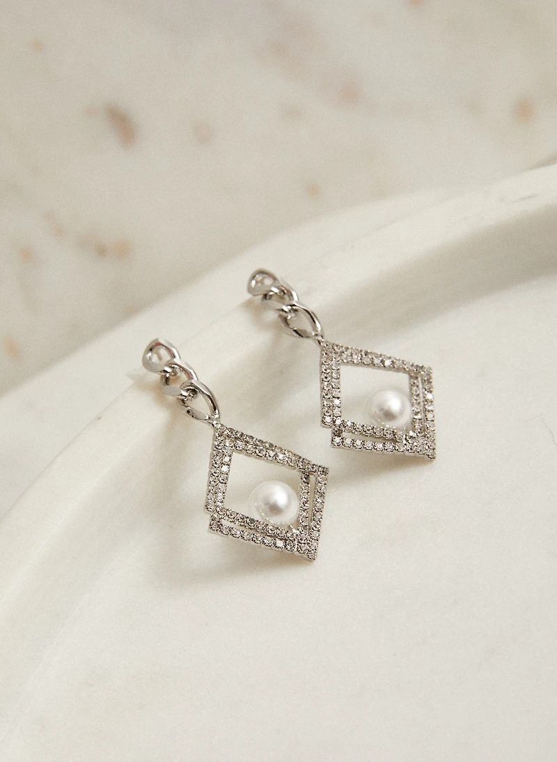 Boucles d'oreilles pendantes à perles et cristaux