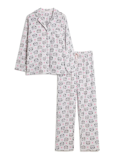 Ensemble pyjama à motif chats et cœurs