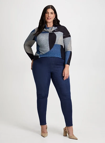 Geometric Print Top & Slim Leg Jeans