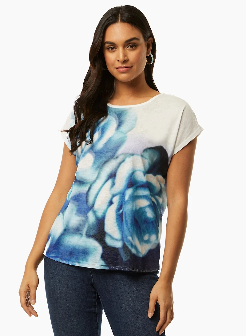 Cap Sleeve Rose Motif Tee