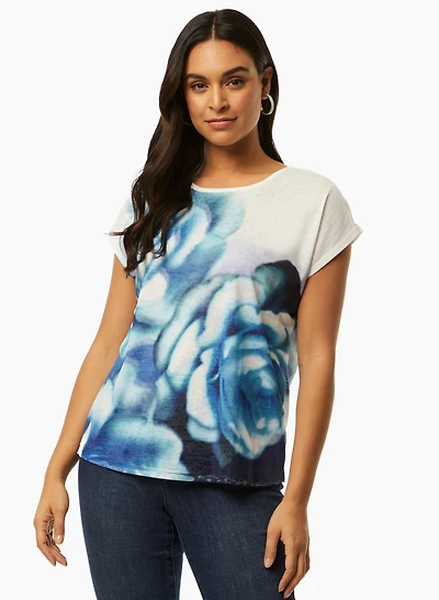 Cap Sleeve Rose Motif Tee