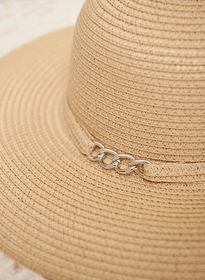 Wide Brimmed Chain Detail Hat