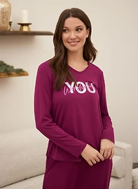 Haut de pyjama à col en V et message
