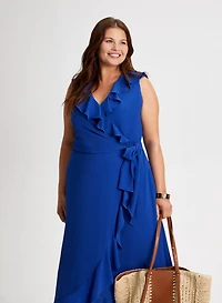 Robe midi sans manches à volants