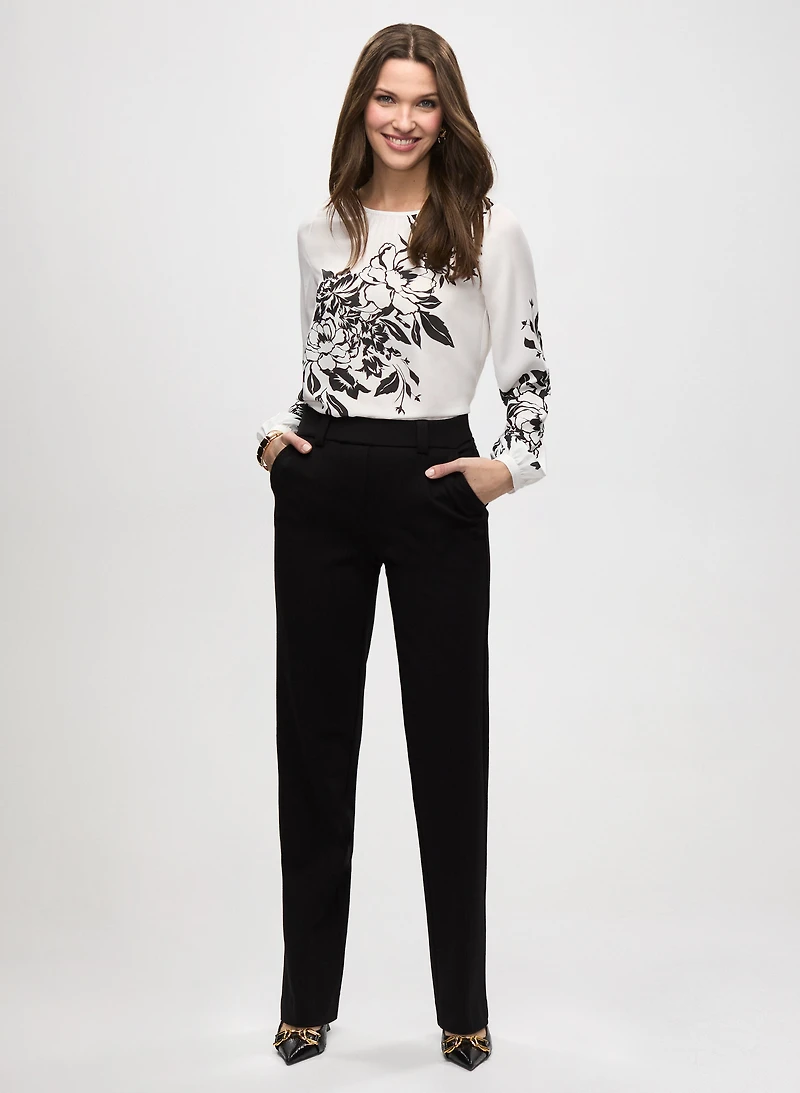 Placement Print Blouse & Straight Leg Pants