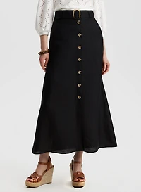 Jupe midi en lin à boutons