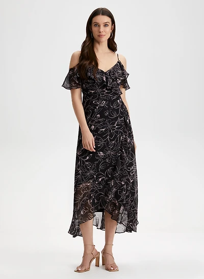 Cold Shoulder Floral Print Dress
