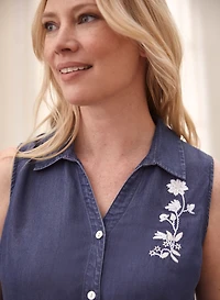 Haut sans manches en tencel et broderie florale