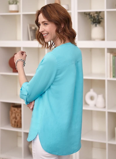 Linen Blend Button Front Blouse