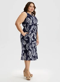 Robe midi sans manches à motif feuilles