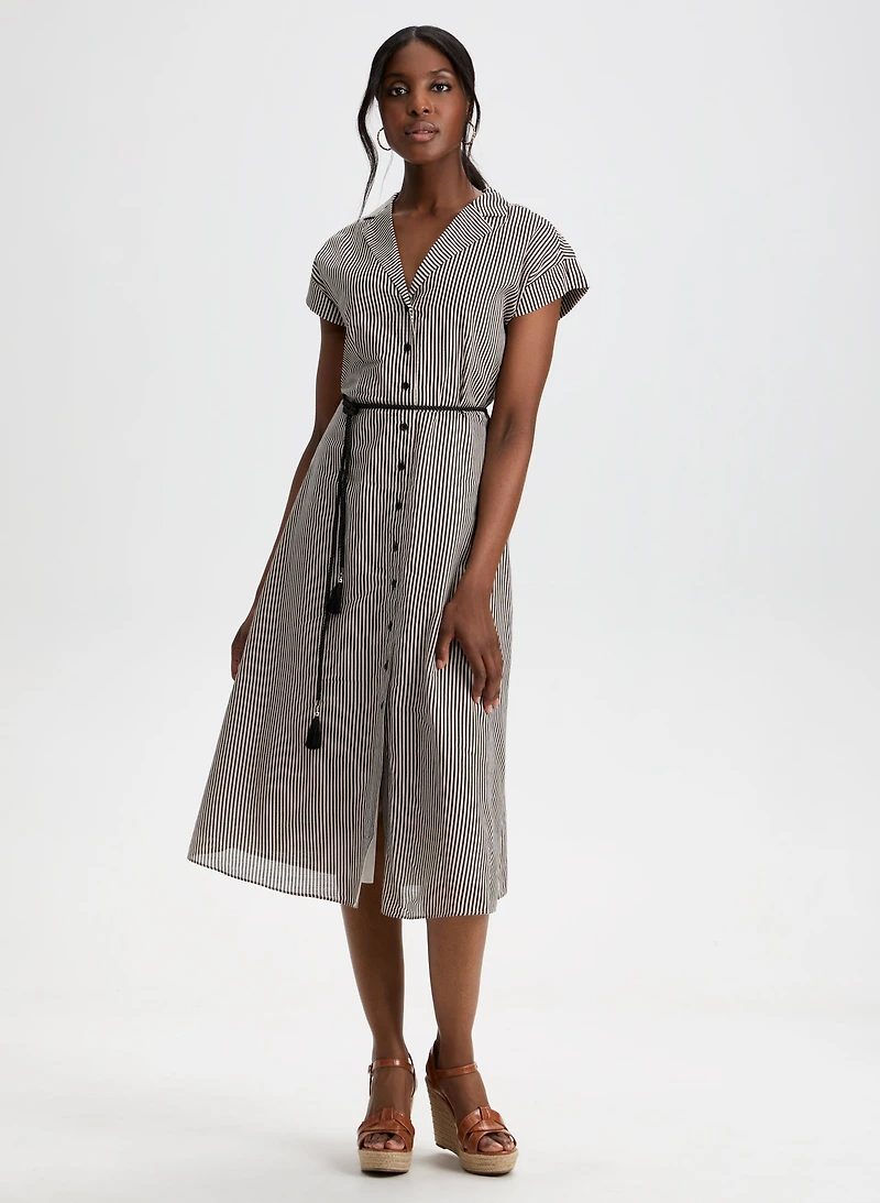 Stripe Print Button-Down Dress