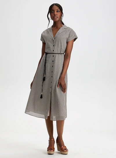 Stripe Print Button-Down Dress