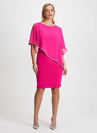 Rhinestone Trim Poncho Dress & Clover Button Earrings