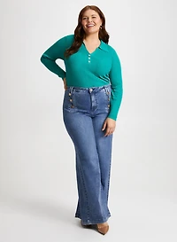 Pointelle Knit Sweater & Wide Leg Jeans