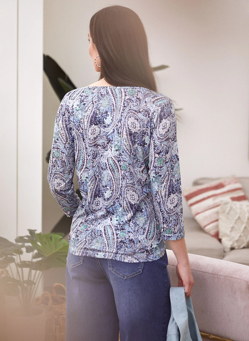 Haut à manches 3/4 et motif paisley