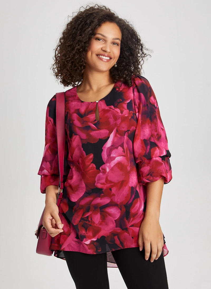 Tunique asymétrique à motif floral