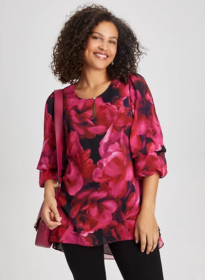 Tunique asymétrique à motif floral