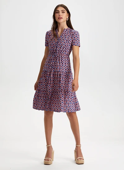 Geometric Print Tiered Midi Dress