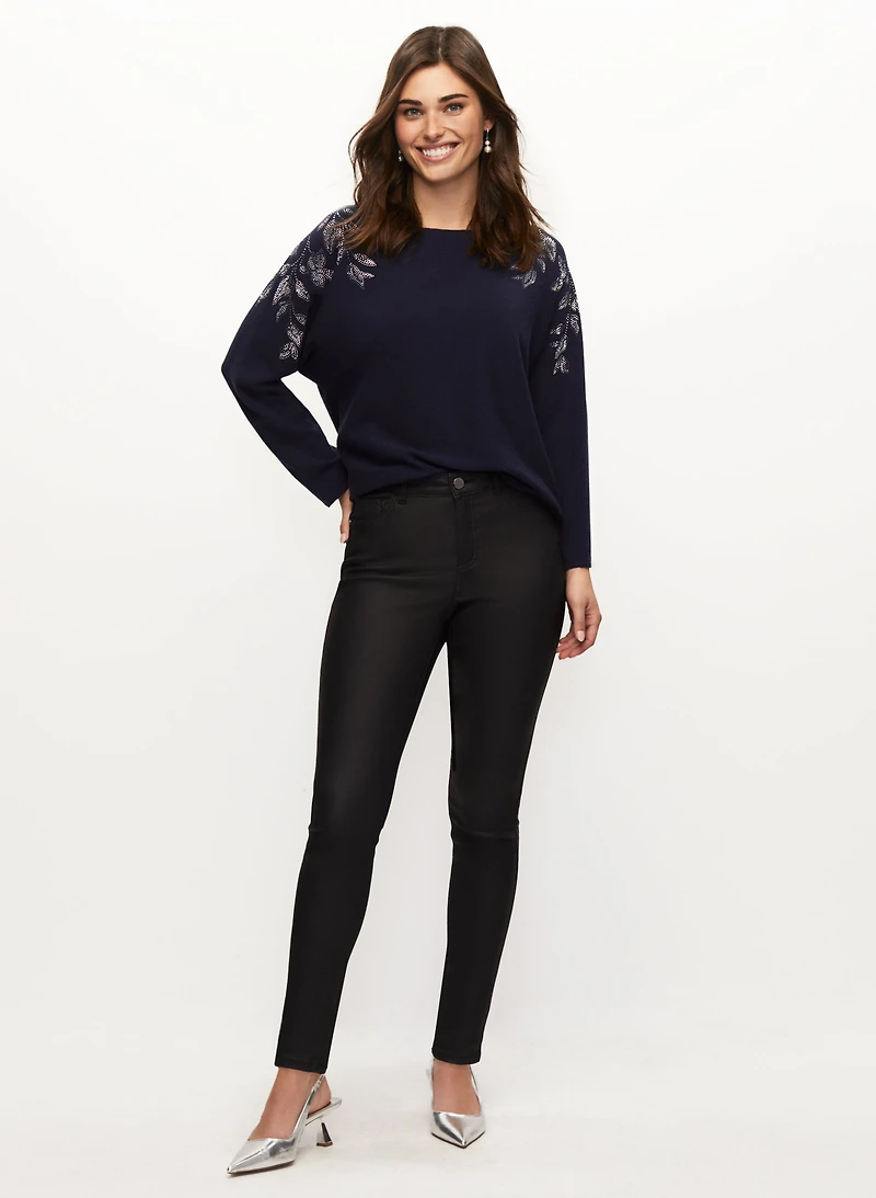 Leaf Appliqué Sweater & Slim Leg Jeans