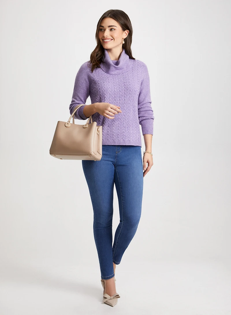 Cable Knit Sweater & Slim Leg Jeans
