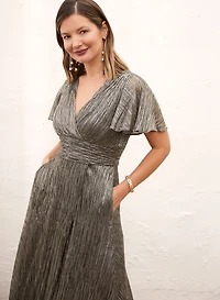 Metallic Short Sleeve Crinkle Dress