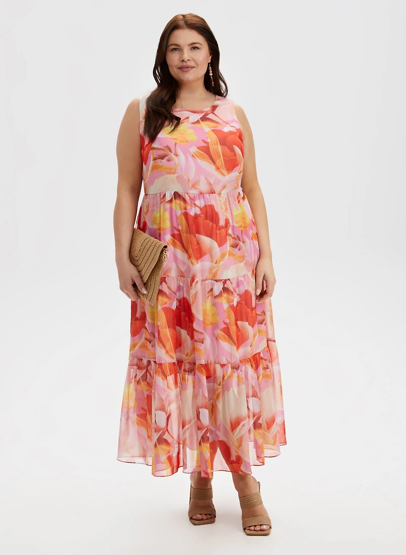 Robe maxi sans manches à motif floral