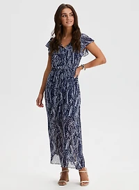 Feather Print Chiffon Maxi Dress