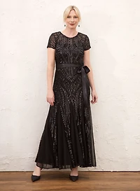 Belted Sequin Mesh Dress