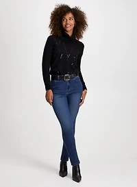 Sequin Motif Sweater & Slim Leg Jeans