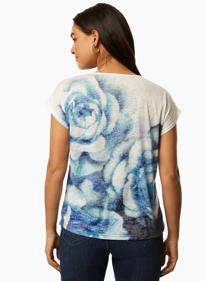 T-shirt à manches cape et motif de rose