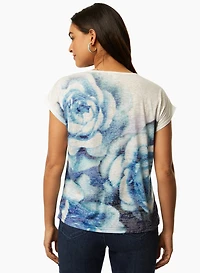 T-shirt à manches cape et motif de rose
